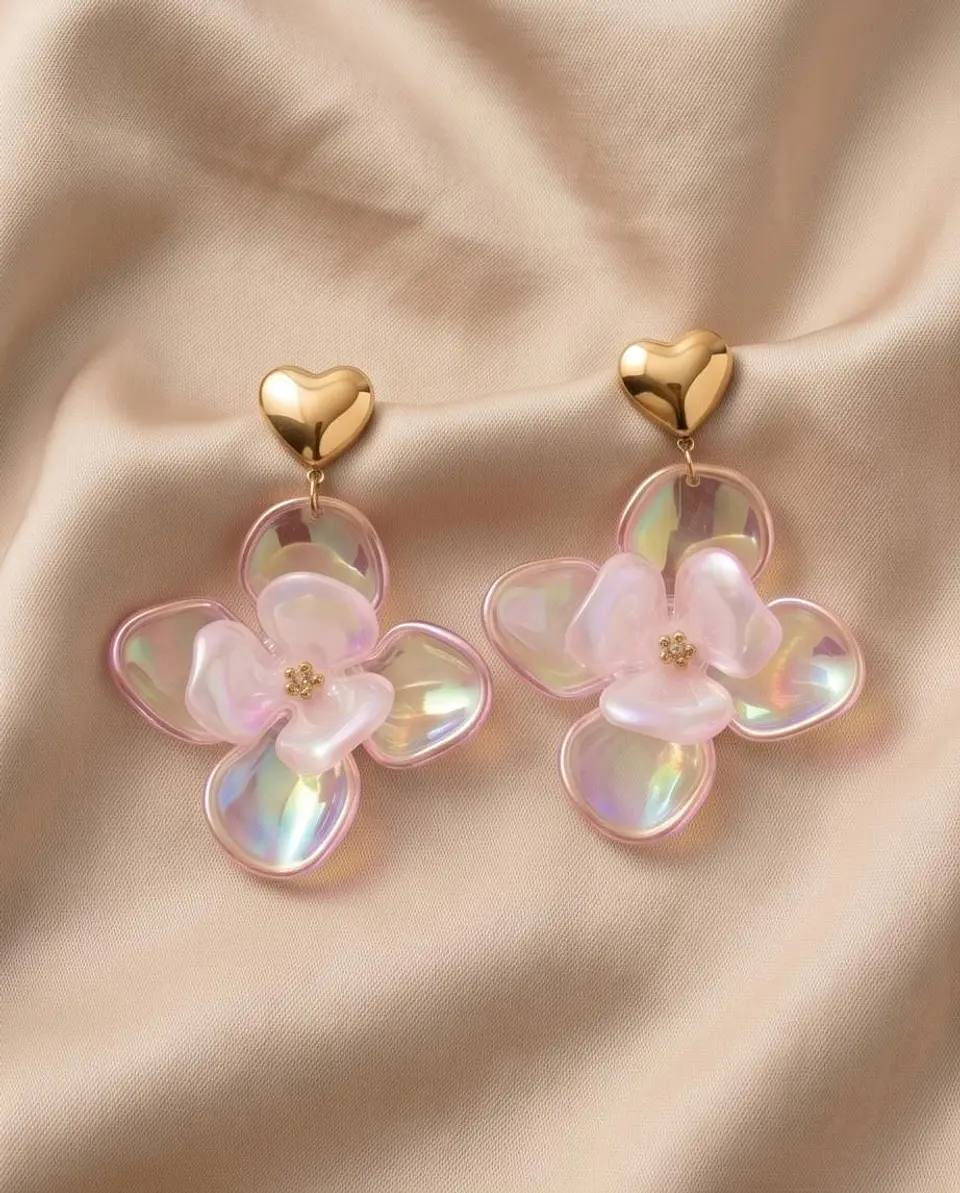 Brincos Iridescent Flower Heart 3