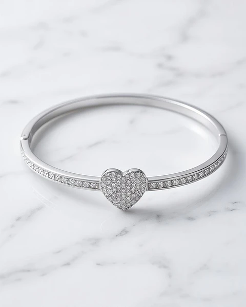 Pulseira Rígida Silver Heart - Pave Edition