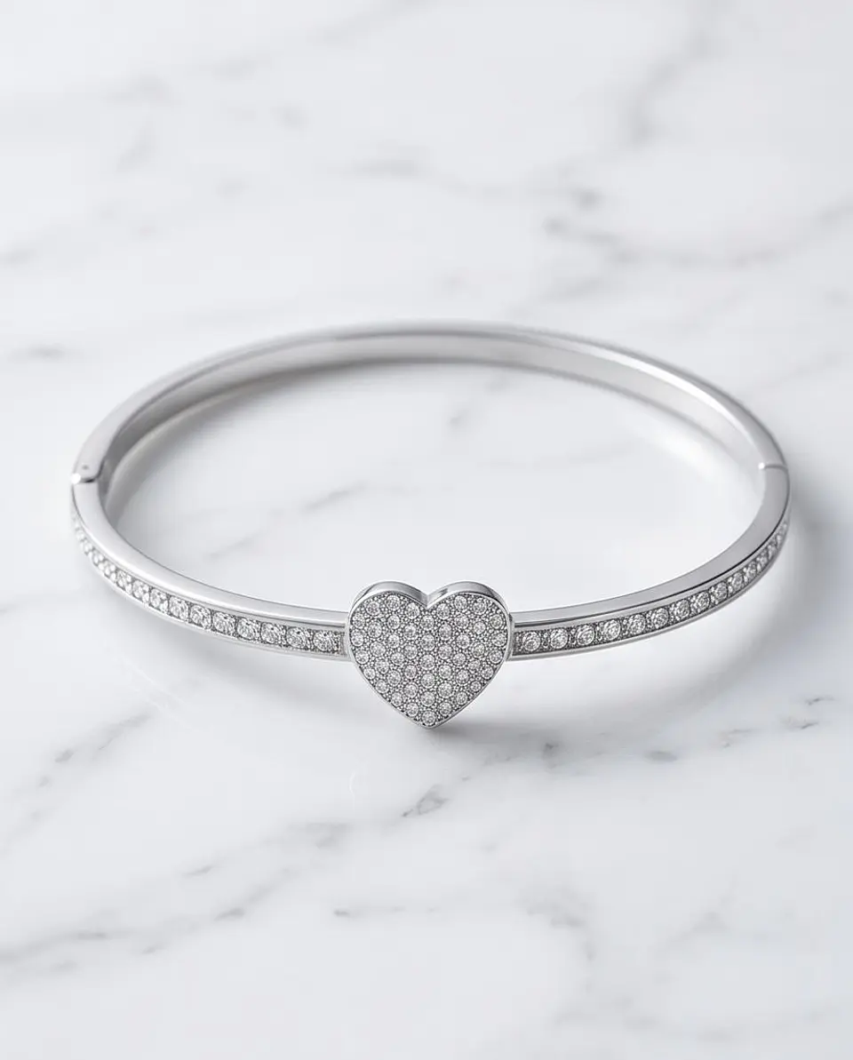 Pulseira Rígida Silver Heart - Pave Edition 1
