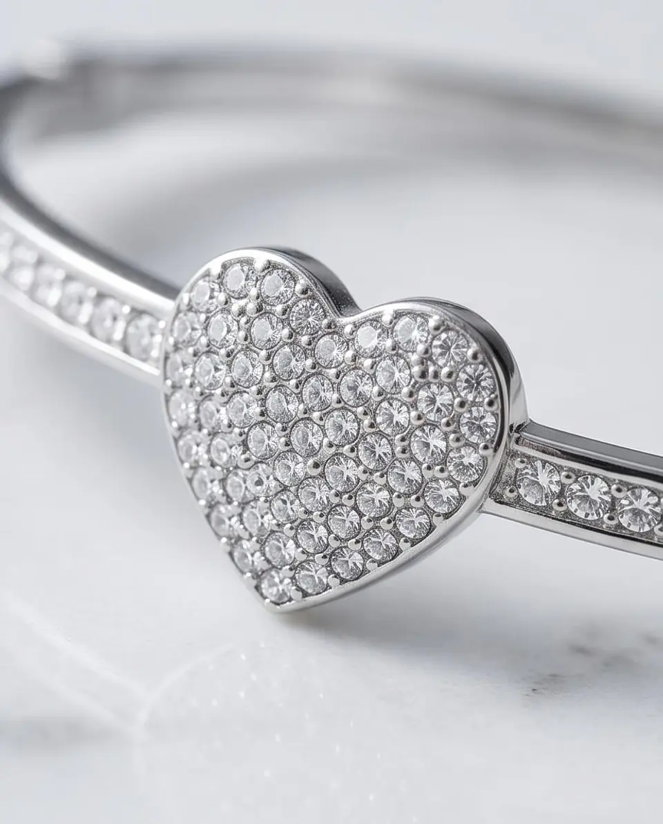 Pulseira Rígida Silver Heart - Pave Edition 4