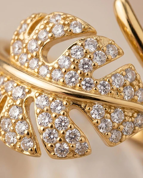 Anel Ajustável Monstera Gold Sparkle