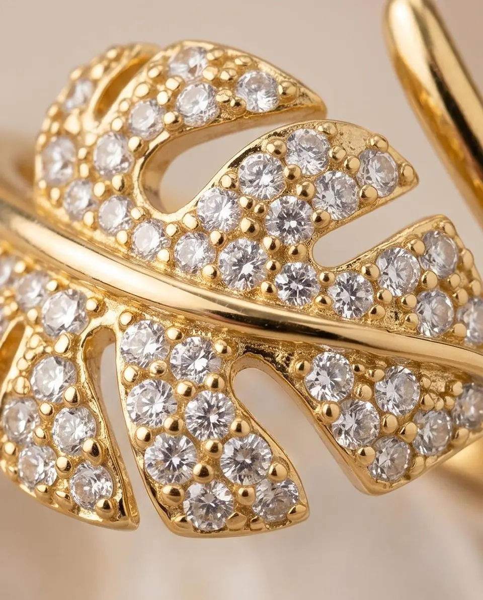 Anel Ajustável Monstera Gold Sparkle 2
