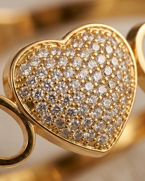 Bracelete Rígida Golden Hearts - Sparkle Edition