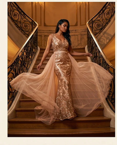 Vestido "Aurélia" - Cerimónia Dourado com Tule