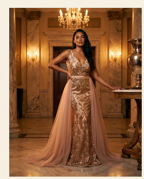 Vestido "Aurélia" - Cerimónia Dourado com Tule