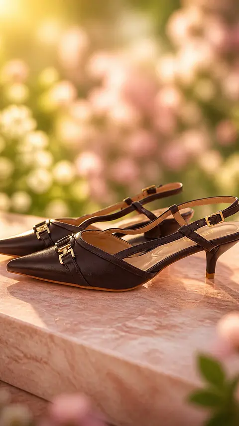 Stiletto "Cacao" - Slingback com Fivela Dourada