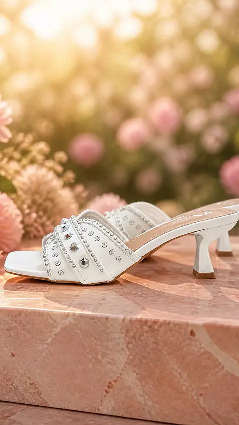 Chanclas "Crystal" con tacón bajo y detalles de tachuelas
