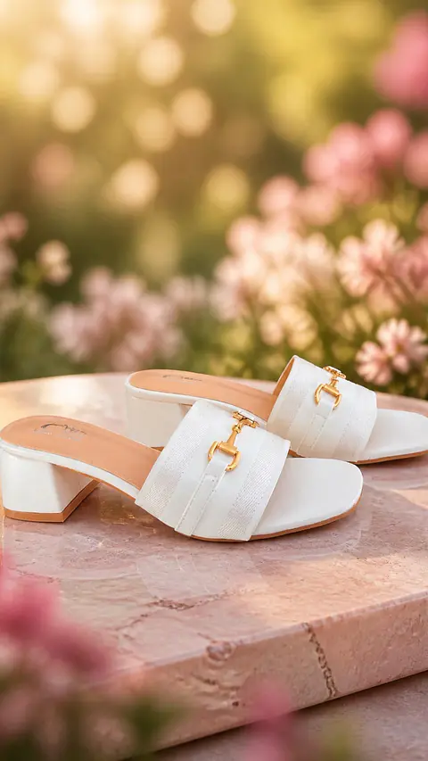 Chinela "Snaffle" - Fivela Dourada com Salto