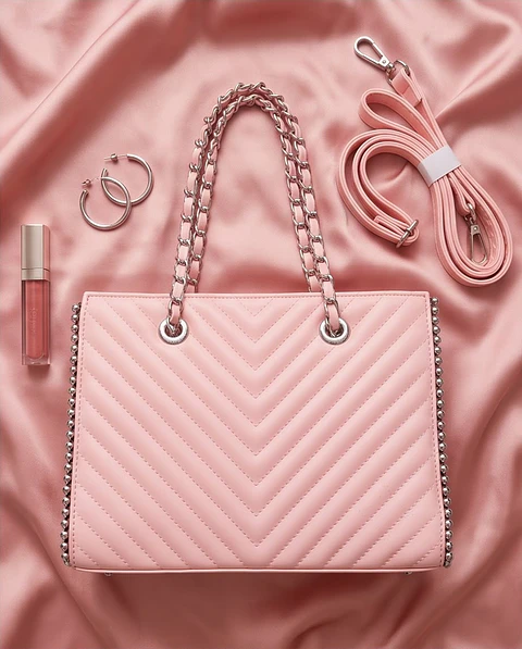 Mala "Chevron Rose" - Acolchoada com Alça de Corrente