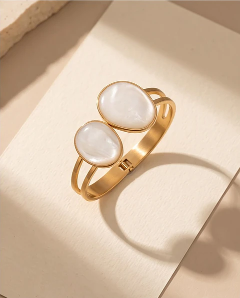Bracelete "Nacre Duo" - Rígida com Madrepérola