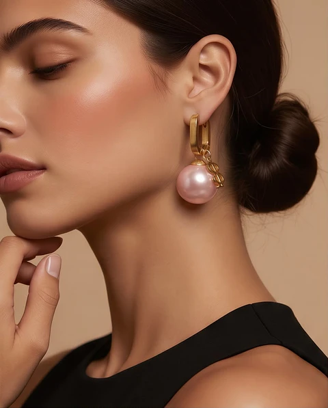Brincos "Perle Rosée" - Argola com Pérola Rosada
