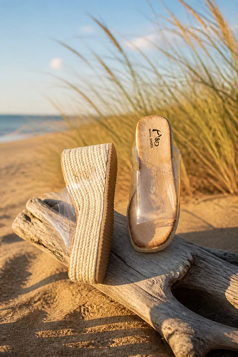 Chinelas "Riviera" - Plataforma em Corda com Tira Transparente