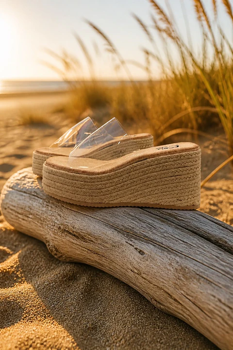 Chinelas "Riviera" - Plataforma em Corda com Tira Transparente