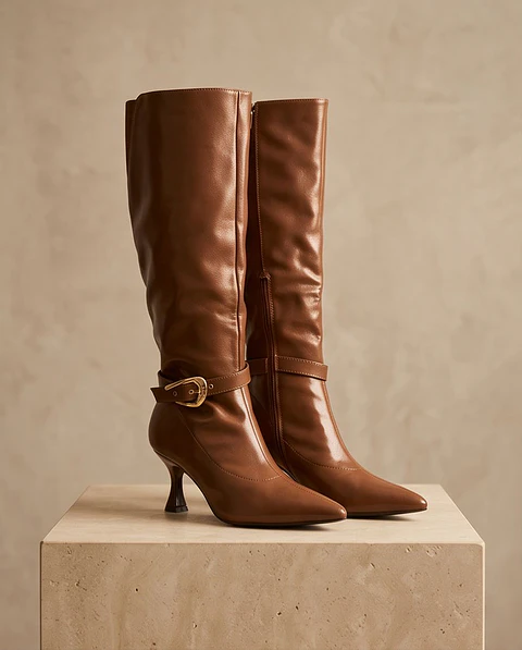 Bota "Riviera" - Cano Alto Camel com Fivela