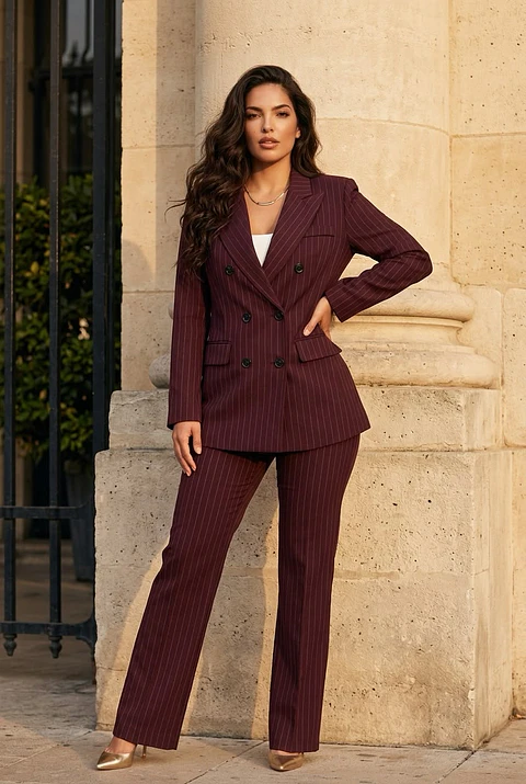 Conjunto "Chalk Stripe" - Blazer e Calças Risca de Giz