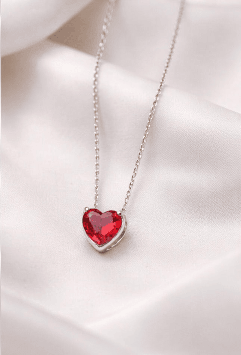 Conjunto Coração Vermelho Banhado a Ouro/Prata - Colar + Brincos