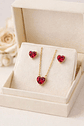 Conjunto Coração Vermelho Banhado a Ouro/Prata - Colar + Brincos - Thumbnail 3