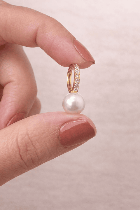 Brinco Argola Pérola Clássica Cravejada