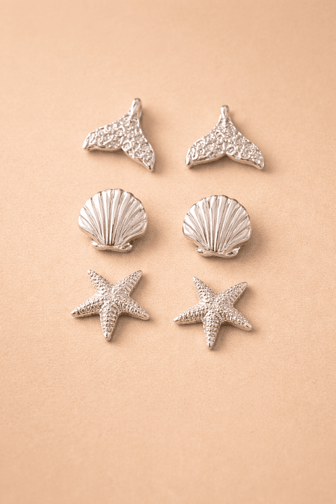 Trio Brincos Oceano Prata