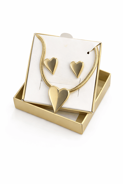 Conjunto Coração Malha Dourado