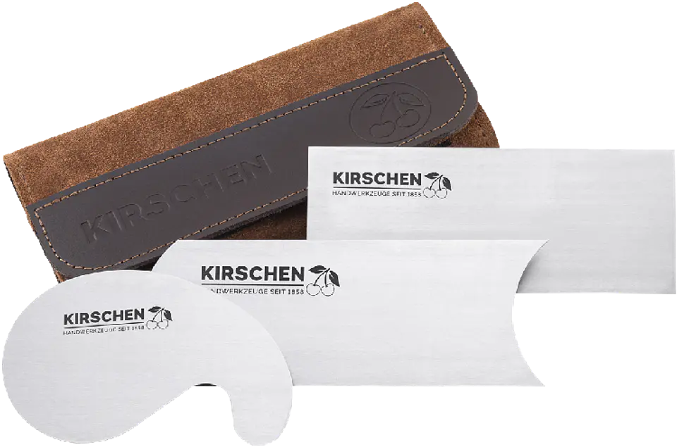 Conjunto de Raspadores de Madeira (3 Peças) com Bolsa em Camurça – Kirschen (Card Scraper Set) 2