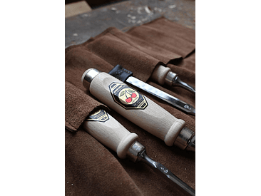 Conjunto de formões em estojo de couro marrom Kirschen 3