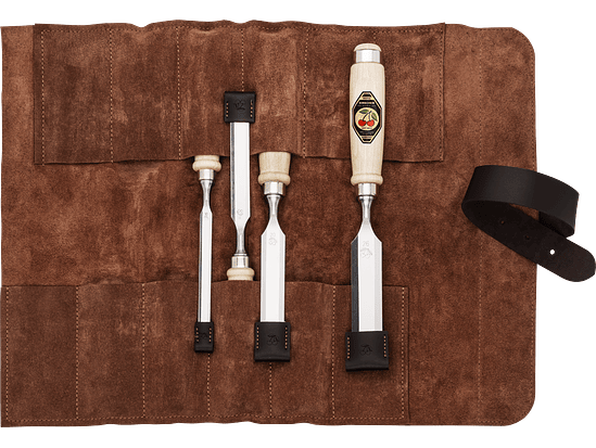 Conjunto de formões em estojo de couro marrom Kirschen 5