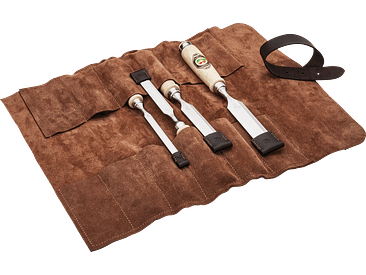 Conjunto de formões em estojo de couro marrom Kirschen 2