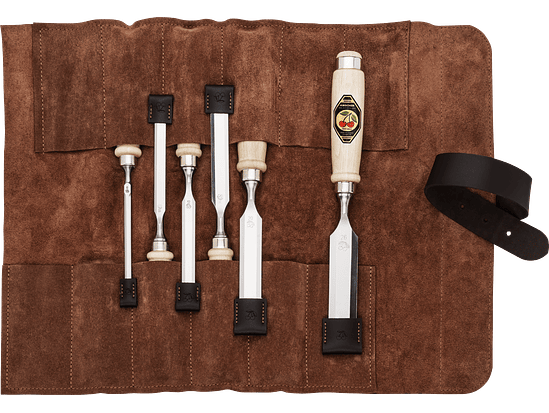 Conjunto de formões em estojo de couro marrom Kirschen 7