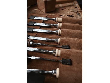 Conjunto de formões em estojo de couro marrom Kirschen 8