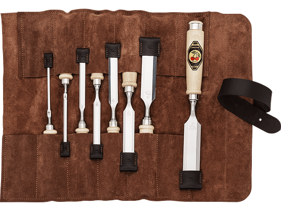 Conjunto de formões em estojo de couro marrom Kirschen 9