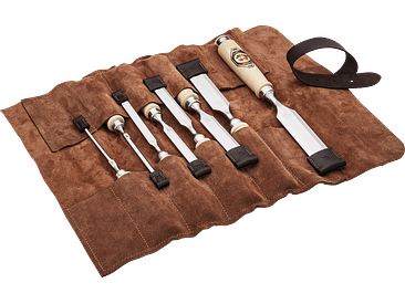 Conjunto de formões em estojo de couro marrom Kirschen 10