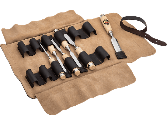 Conjunto de formões em estojo de couro, 6 peças com cabo de madeira de faia 1