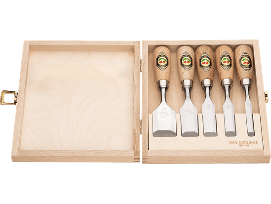 Conjunto de formões curtos em caixa de madeira 6