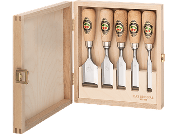 Conjunto de formões curtos em caixa de madeira 1