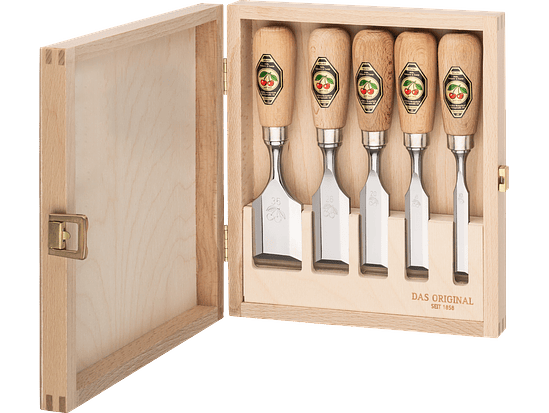 Conjunto de formões curtos em caixa de madeira 1