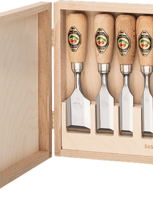 Conjunto de formões curtos em caixa de madeira