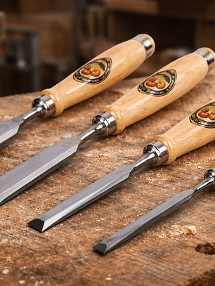 Formão de aparar com cabo de madeira de faia, achatado e chanfrado