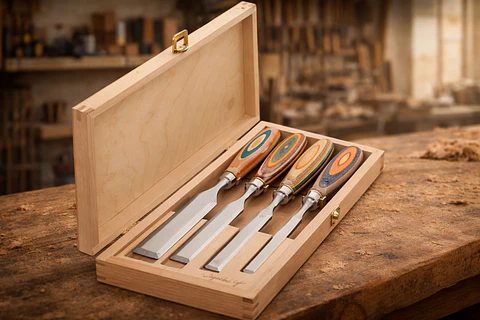 Conjunto de Formões W.I.N.A.C. “Woodworking Is Not a Crime” em Caixa de Madeira – Kirschen (Chisel Set – Special Edition)