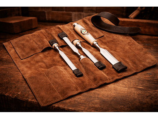 Conjunto de formões em estojo de couro marrom Kirschen 1