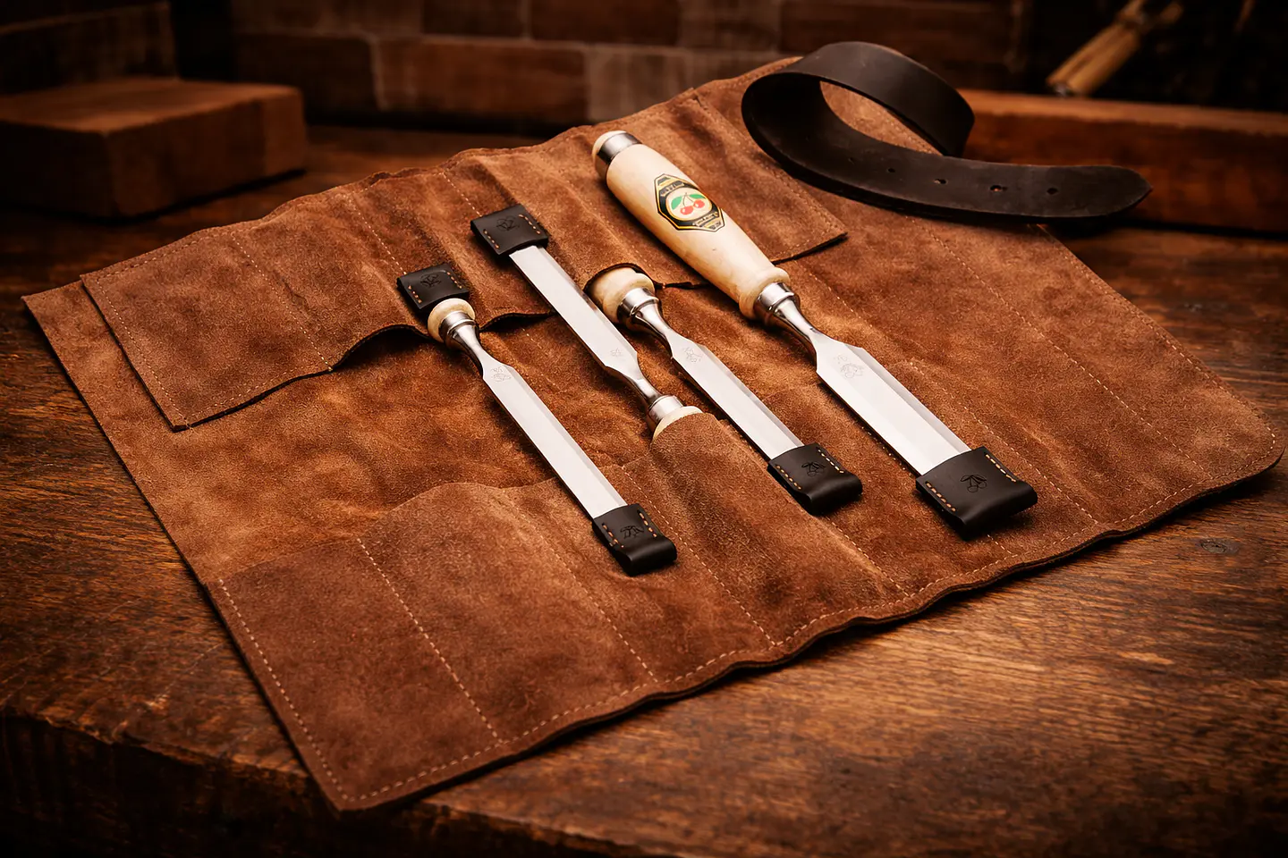 Conjunto de Formões em Bolsa de Couro Castanha – Kirschen (Chisel Set) 1