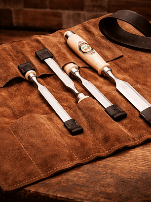 Conjunto de formões em estojo de couro marrom Kirschen