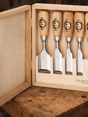 Conjunto de Formões Curtos em Caixa de Madeira (5 Peças) – Kirschen (Short Chisel Set)