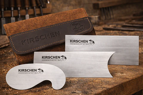 Conjunto de Raspadores de Madeira (3 Peças) com Bolsa em Camurça – Kirschen (Card Scraper Set)