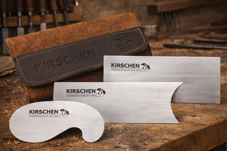 Conjunto de Raspadores de Madeira (3 Peças) com Bolsa em Camurça – Kirschen (Card Scraper Set) 1