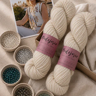 FLOWER BEADS KIT CRUDO Teal talla 3/4 Merino DKnoSW
