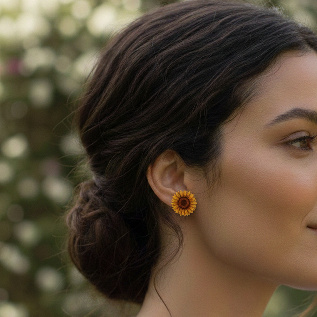 Aretes Girasol en Madera 3