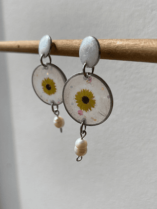 Aretes Girasol Aurora con Perla Natural