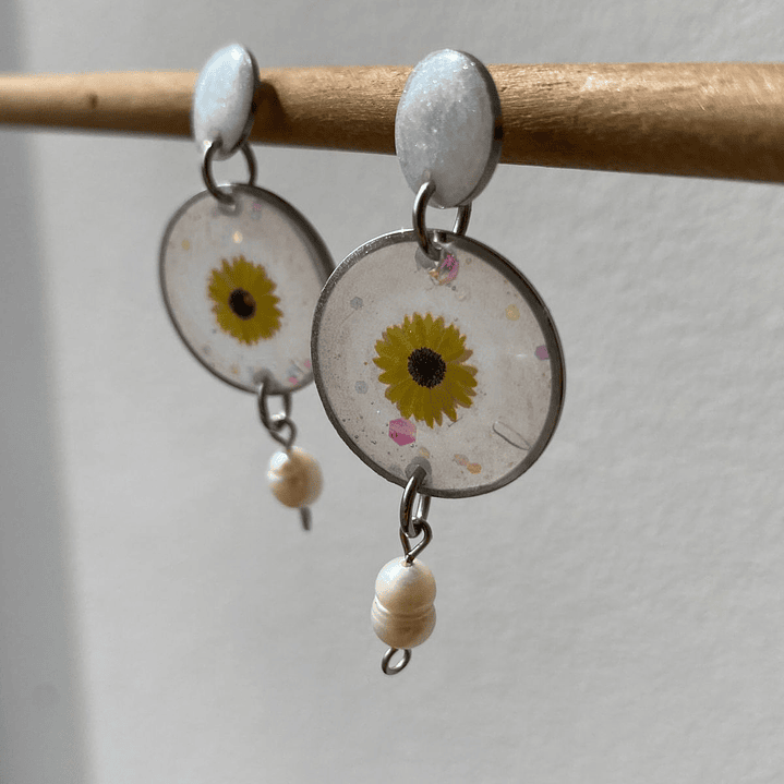 Aretes Girasol Aurora con Perla Natural 1