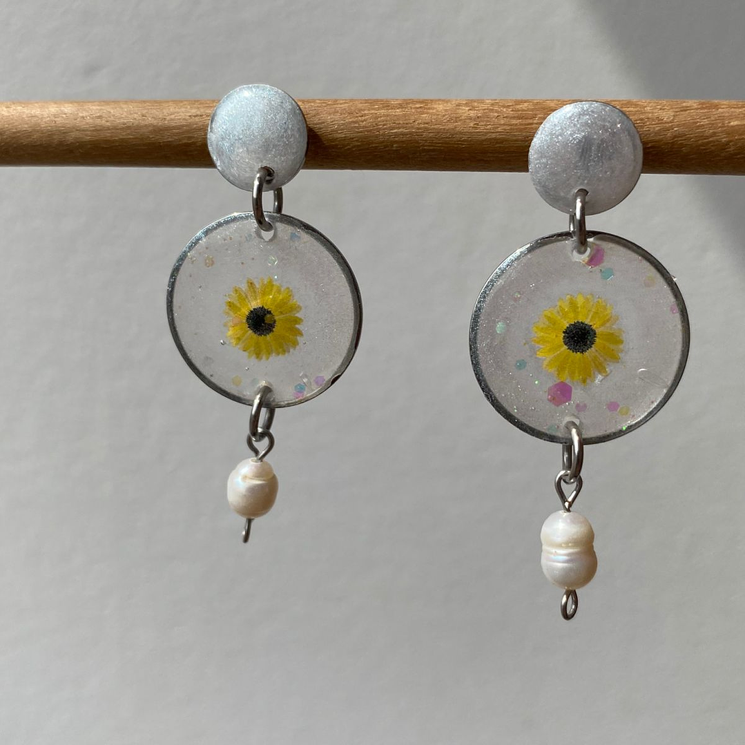 Aretes Girasol Aurora con Perla Natural 3